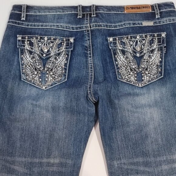 Platinum Plush jeans low rise straight leg darker blue women's size 21 - Picture 4 of 14